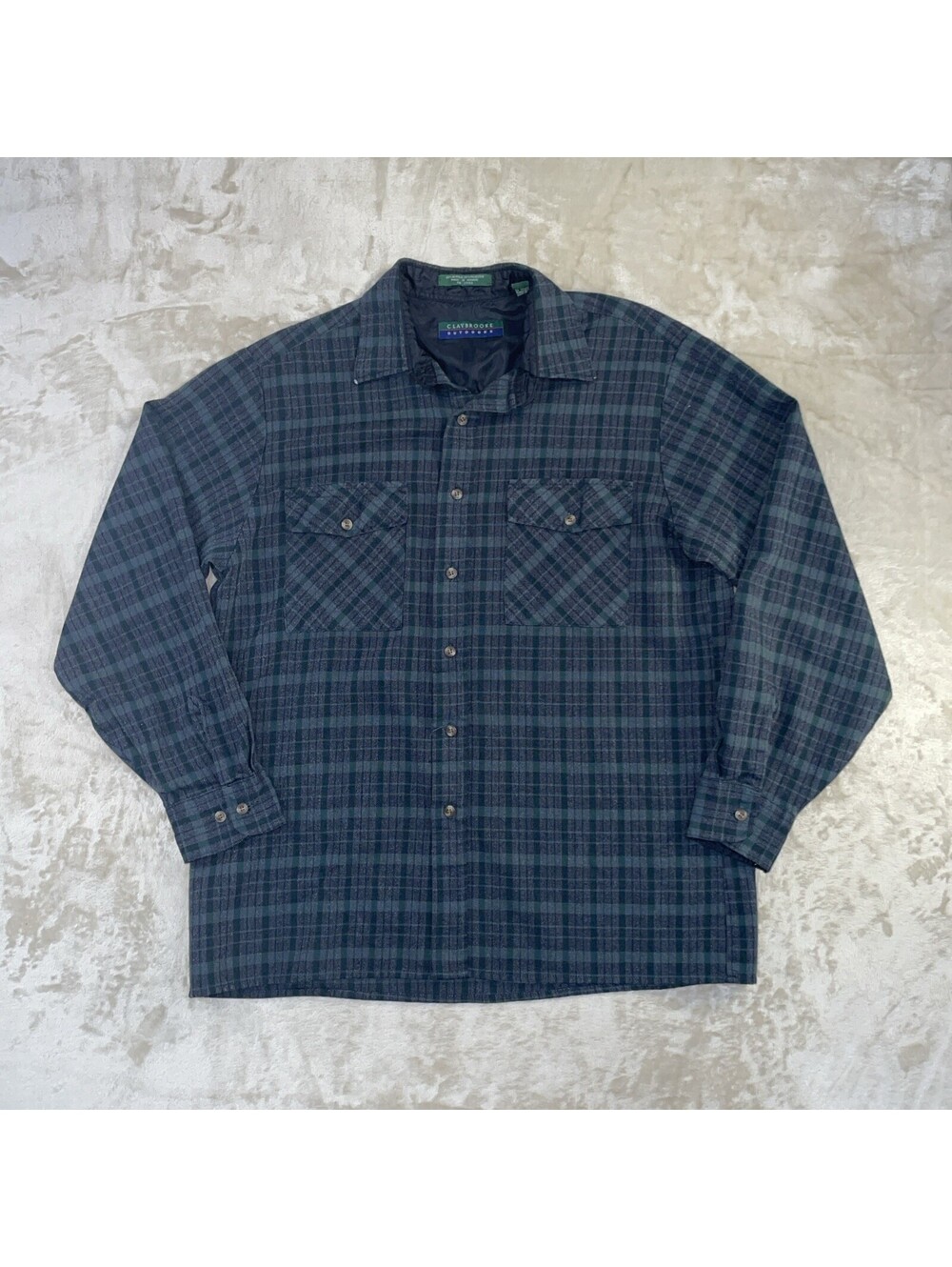 Vintage 90s Claybrooke Flannel Shirt Green Button Pocket Long Sleeve Mens Large*